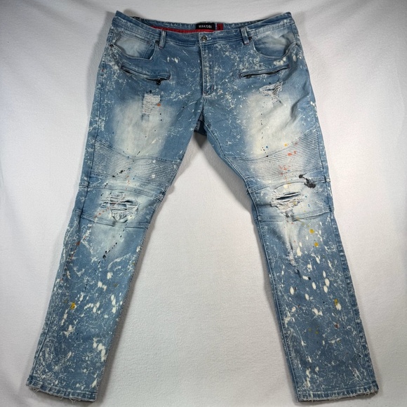 Makobi Jeans Mens 46 Blue Skinny Moto Distressed High Rise Stretch - Picture 1 of 13